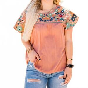 NEW LAYERZ CLOTHING surie embroidered top in gorgeous camel